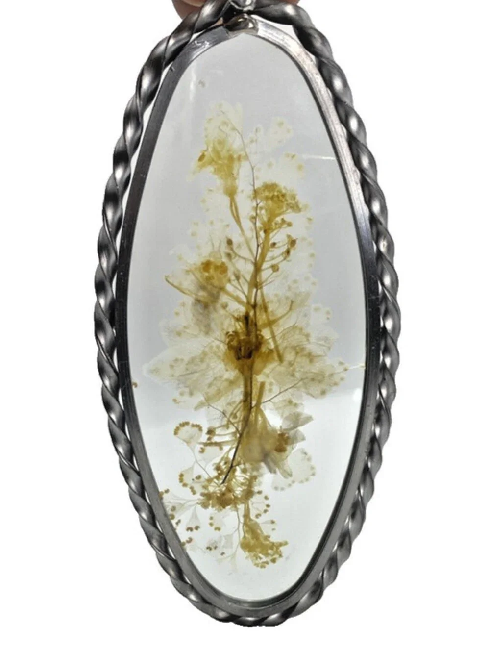 Vintage Lasting Impressions Oval Suncatcher with Pressed Flowers in Pewter Frame
